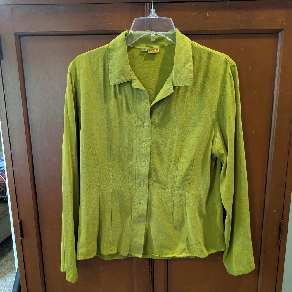 Tianello Green Button-Down Tencel Shirt